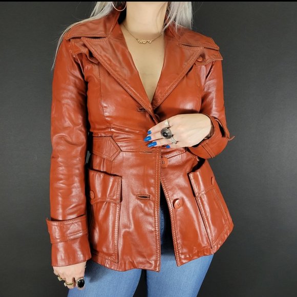 70s Foyers Burnt Orange Leather Jacket - Picture 1 of 15